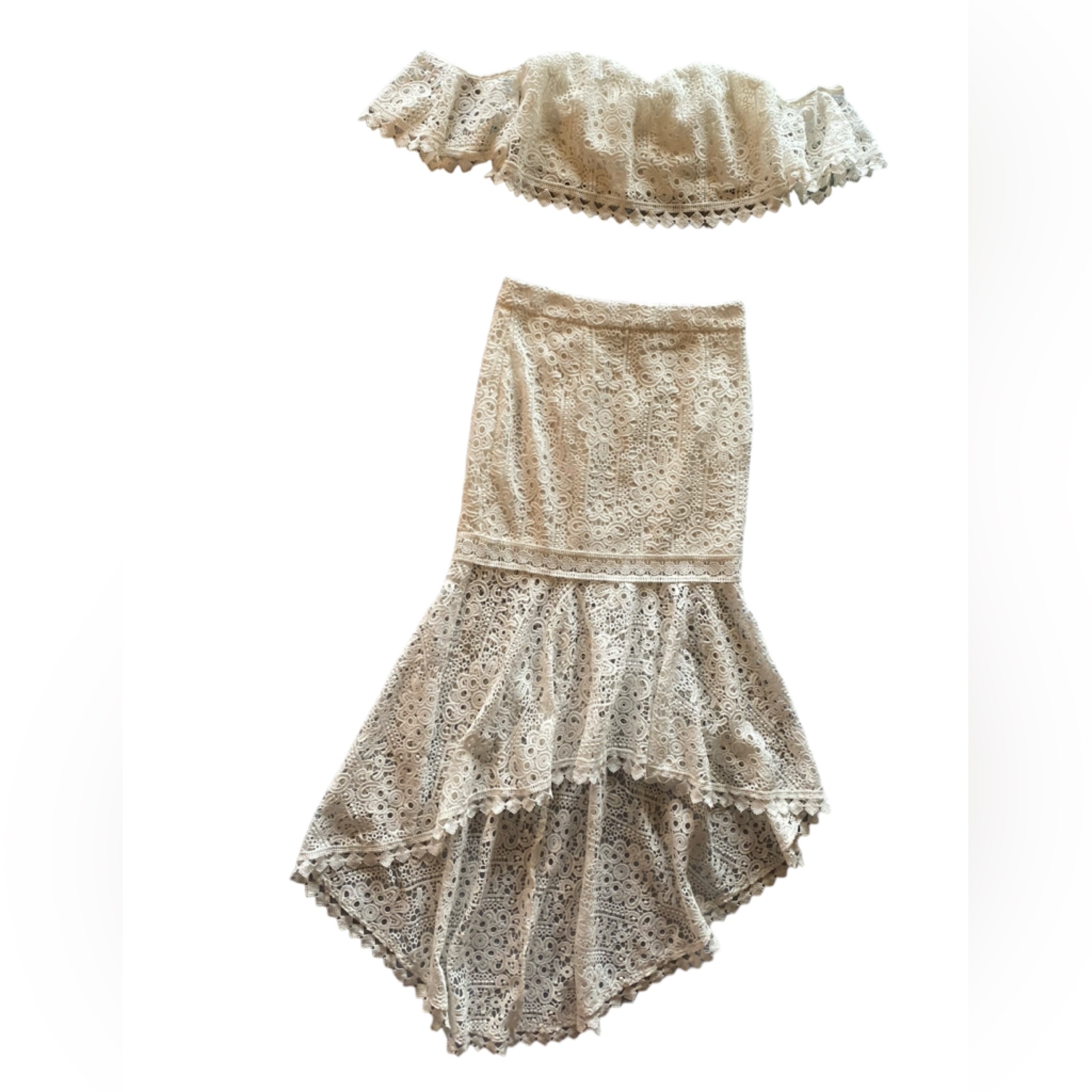 Two Sisters Boho Lace Skirt & Off The Shoulder Top Bridal Shower Bachelorette